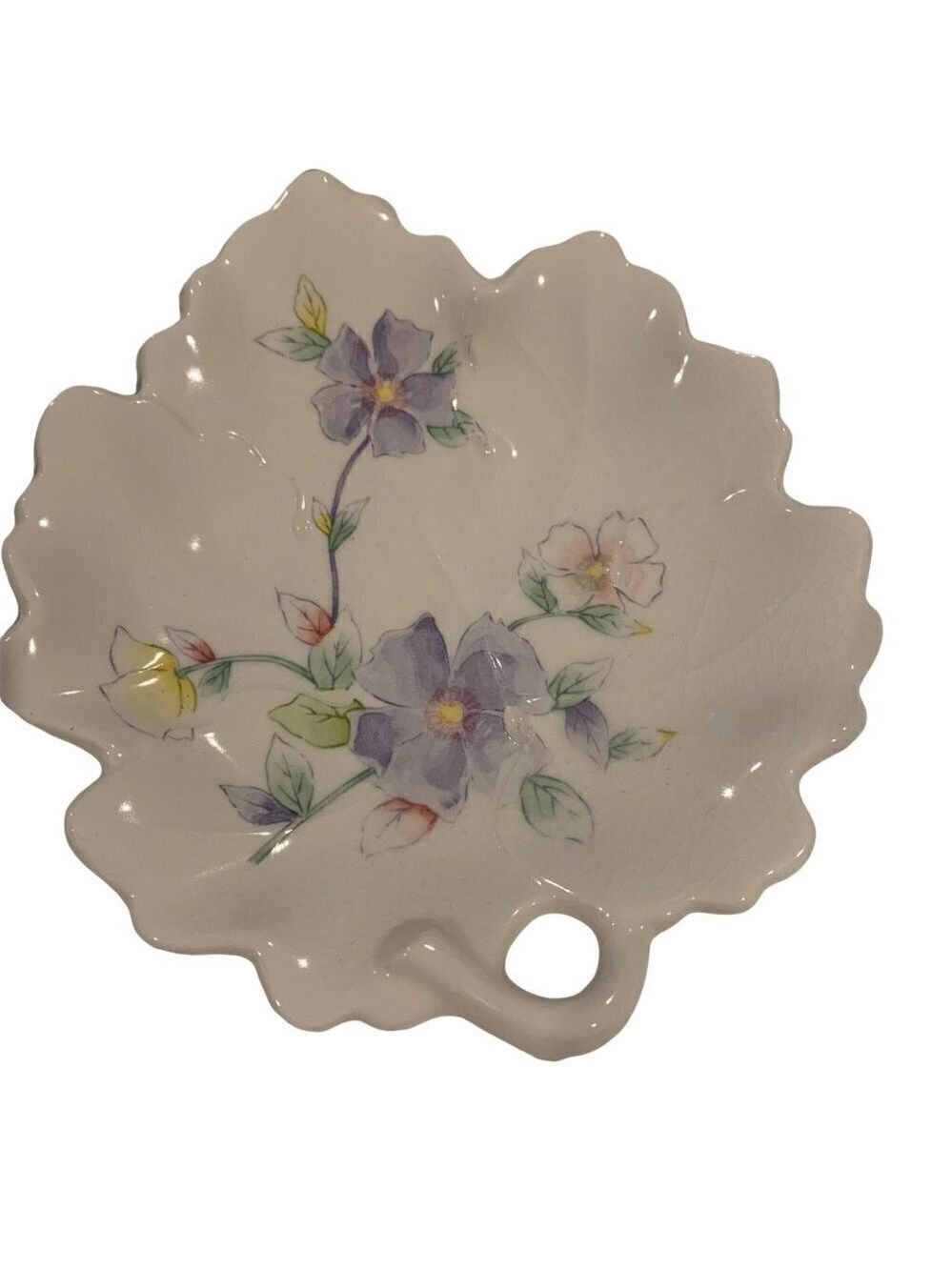 Vintage Toyo Tender Violet Candy Dish Leaf Shaped Dish Plate Porcelain Floral